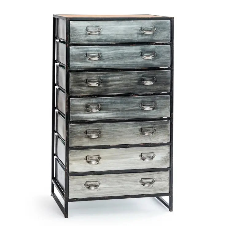 Tall Brushed Steel Multi Drawer Metal Cabinet