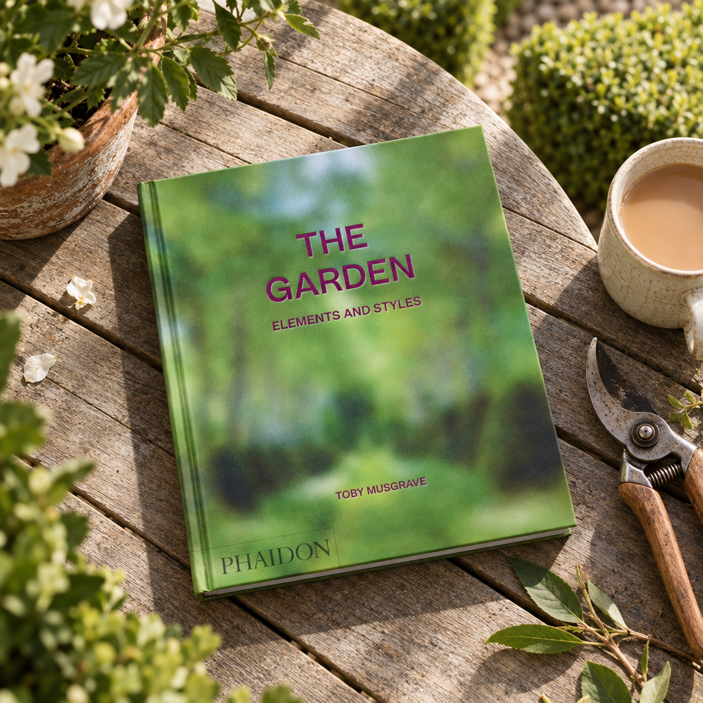 The Garden: Elements and Styles by Toby Musgrave (Phaidon) on a garden table