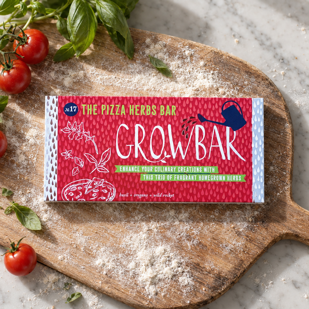 The Pizza Herbs Bar Growbar No.17 on a floured pizza peel