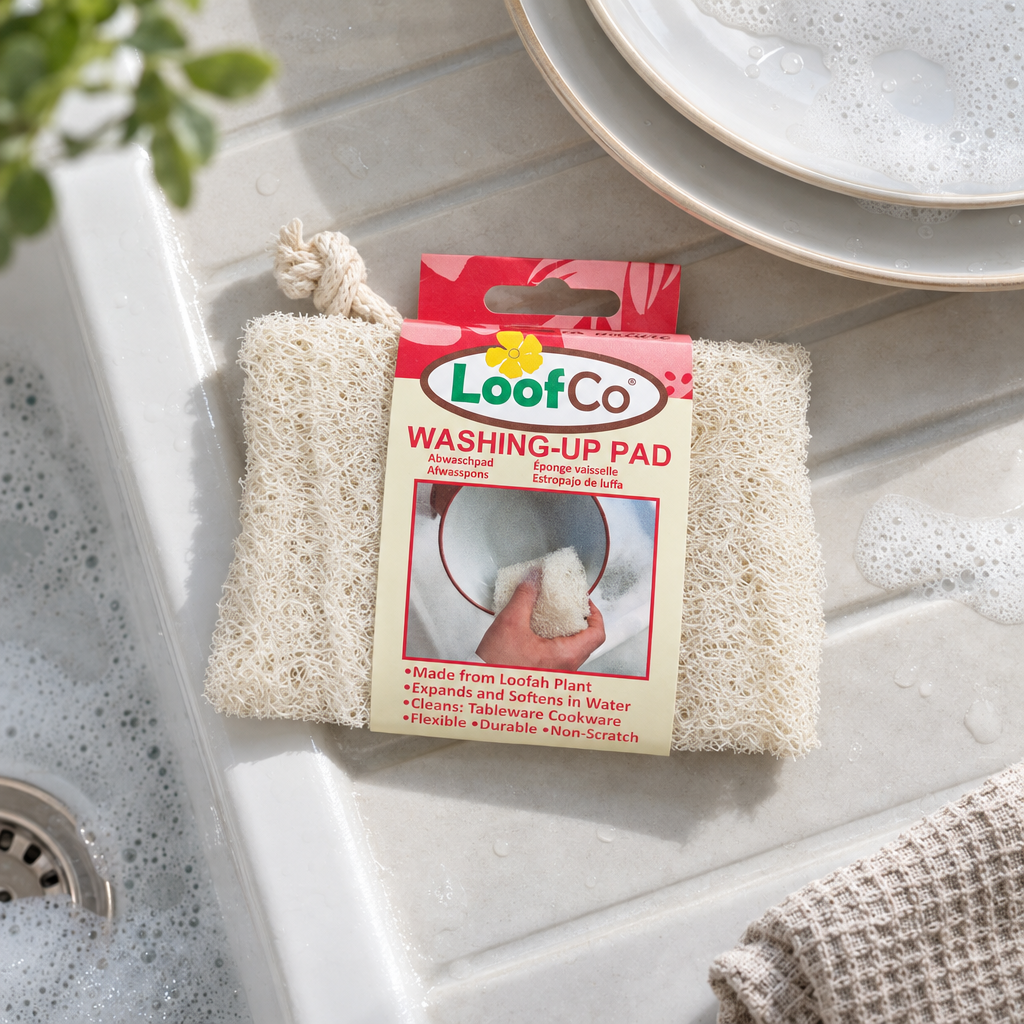 LoofCo loofah washing-up pad on a sink draining board