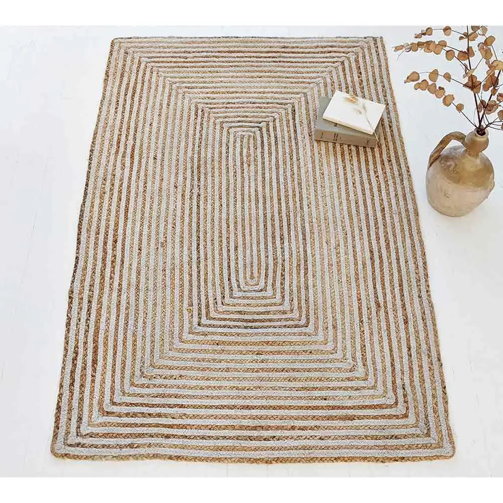 White Rectangle Jute Braided Rug||||